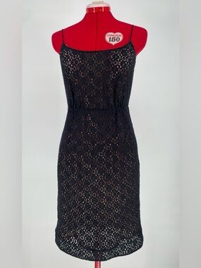 J. Crew Lace Overlay Black Knee Length Spaghetti Strap Y2K Lined Dress